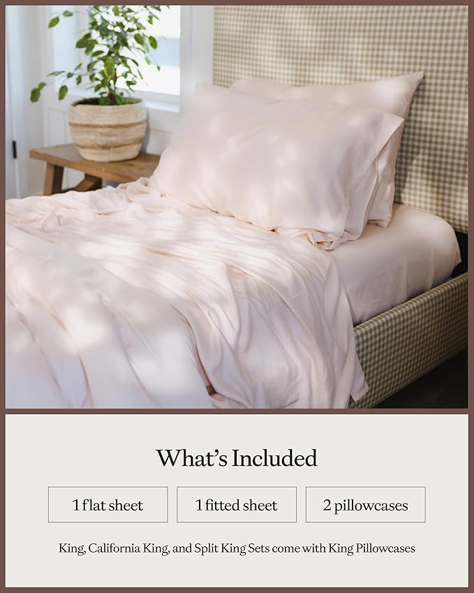 Cozy Earth Luxury Bed Sheet Set - 100% Viscose from Bamboo Fabric, Ultra-Soft & Breathable, Fits Regular & Deep Pocket Mattresses up to 20" - 4 Pieces Full Sheet Set - Peony