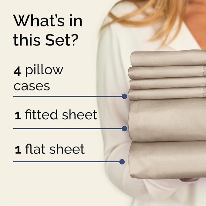 Cal King 6 Piece Sheet Set - Cooling, Comfy & Breathable - Hotel Luxury Bedding, Includes Fitted Sheet for Women, Men, Kids & Teens - 1 Flat, 1 Fitted Sheet, 4 Pillowcases with Deep Pockets - Cream