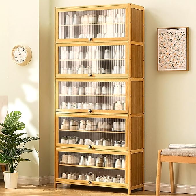 Bamboo Shoe Cabinet with Acrylic Door,10-Tier Shoe Storage Rack, 40-45 Pairs Freestanding Shoe Rack, Entrance Shoe Cabinet for Hallway Living Room