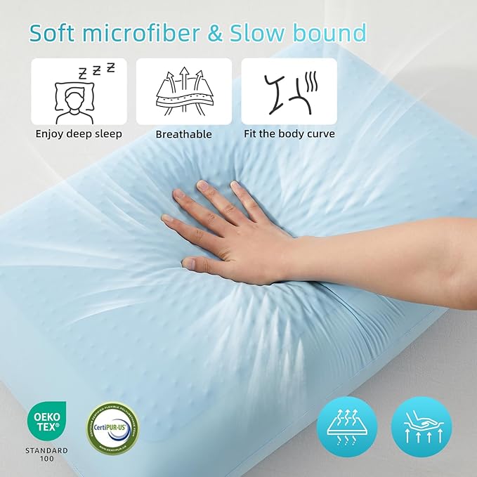 SAPHREAS Cooling Gel Memory Foam Pillow for Side, Back and Stomach Sleepers, Standard Size Cool Bed Pillow for Sleeping, Removable & Machine Washable, Blue