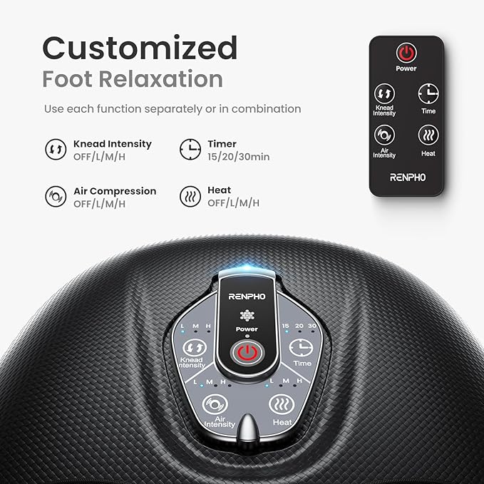RENPHO Foot Massager Machine with Heat [2026 Upgraded], Shiatsu Foot Massager for Plantar Fasciitis, Christmas Gifts for Women, Cordless Control, FSA Eligible HSA Store Eligible, 2026 New Upgraded, BK