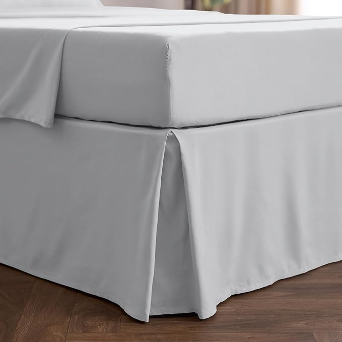 Mellanni Bed Skirt King Size - Bed Skirting - 15-Inch Tailored Drop Pleated Dust Ruffle - Hotel Luxury Bedding - Wrinkle, Fade, Stain Resistant - 1 Bedskirt (King, Light Gray)