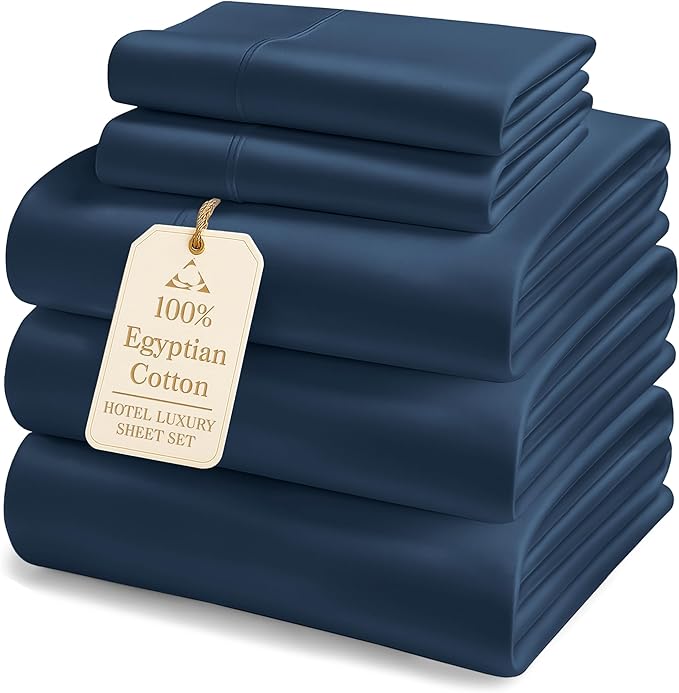 LANE LINEN 100% Cotton Split King Sheets for Adjustable Beds - 1000 Thread Count, Long Staple Mercerized Bedding Sheets, Luxury Hotel Like Thick 15" Deep Pocket Reinforced French Seams - Estate Blue