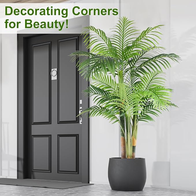 5ft Tall Triple Golden Cane Palm Artificial Tree Large Tropical Palm Tree UV Resistant Fake Plant in Pot for Indoor Outdoor Big House Living Room Outside Patio Office Home Decor 2Pack