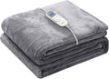 Wapaneus Foot Pocket Heated Blanket Electric Throw with 10 Heating Levels and 4 Timer Settings 4 Hours Auto Shut Off, Flannel Fast-Heating Heated Throw 50" x 60", Machine Washable,Light Grey