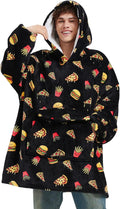 Wearable Blanket Hoodie for Adult,Oversized Sherpa Fleece Blanket Hoodie for Women Men,Hamburger Pizza