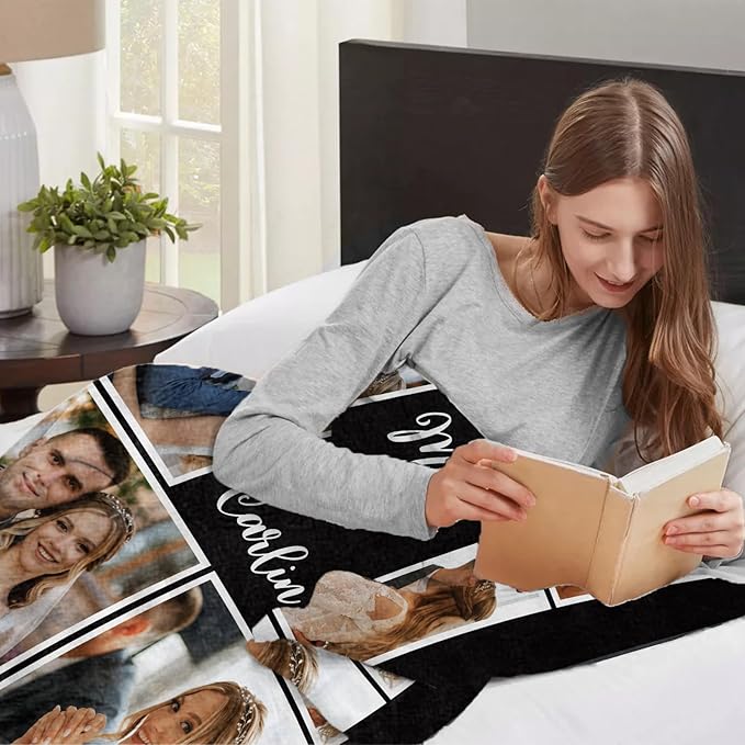 Custom Sherpa Fleece Blanket with Photos and Text - Soft Warm Fuzzy Personalized Couples Gift for Boyfriend Girlfriend - Customized Picture Blanket for Birthday Anniversary Christmas