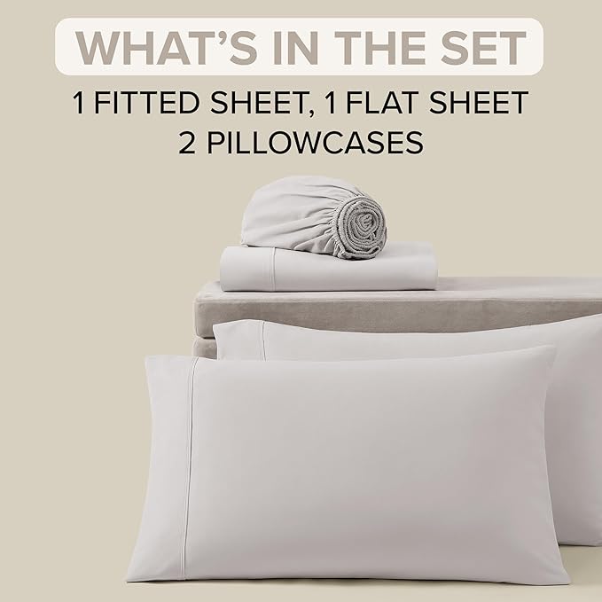 UGG Full Sheet Set 4-Piece Luxury Cooling Sheets Deep Pockets Premium Bedding with 2 Pillow Shams Hypoallergenic Machine Washable Soft Lightweight Bed Set for Bedroom, Full, Stone Grey (Hedi)
