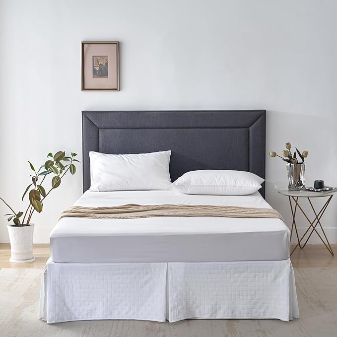 Queen Size Bed Skirt, Pleated Knitted Jacquard Waffle Weave Striped Bed Skirt, Tailored Dust Ruffle 14 Inch Drop Easy Fit, Machine Washable (White, Queen - 14" Drop)