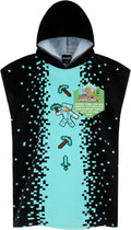 Minecraft Towelling Poncho Kids Teens Hooded Bath Towels Absorbent Beach Towel (Black/Blue, 6-9 Years)