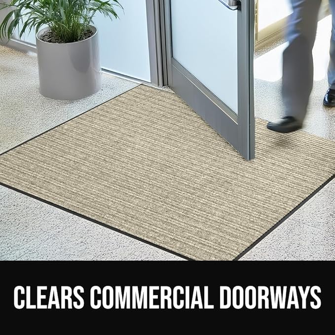 GORILLA GRIP Waterproof Traffic Guard Door Mat, 2 Pack Heavy Duty Entryway Mats, Strong Rubber Back Commercial Utility Rugs for Office Hallway, Garage Floor and Home, Low Profile Carpet, 35x23, Beige