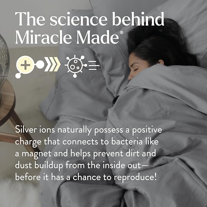Miracle Made Extra Luxe Soft Cooling Pillowcase, 2-Piece Silver-Infused Cotton Fabric – Lightweight, Thermoregulating, Breathable Cover for Sensitive Skin, King/Cali King Size, Silver Grey