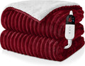 Electric Heated Blanket Queen Size Dual Control - 84"x90" Fast Heating Bed Blankets with 6 Heating Levels & 10 Hours Auto Off, Soft Ribbed Flannel, Over-Heat Protection ETL, Red