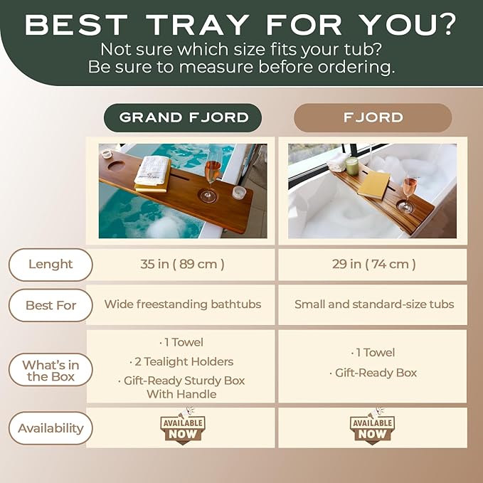 Grand Fjord Teak Bathtub Tray for Large Soaking Tub – Extra Long 35” Luxury Bath Tray for Freestanding Tubs with Candle Holders, Tealight Jars & Premium Towel by JapandiSpirit