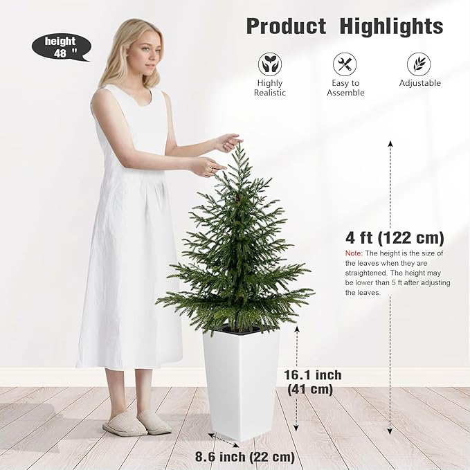 2 Pack 4FT Artificial Norfolk Pine Trees in Modern White Pot, Real Feel Faux Christmas Tree for Indoor Decor, Pet Safe PPC Material, Home and Holiday Style