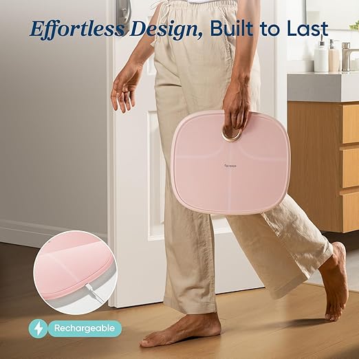 Etekcity Rechargeable Pink Smart Scale for Body Weight, BMI, Fat, Muscle Mass, Digital Bathroom Scale with 13 Metrics, Secret Mode, Bluetooth Connect to Free Apps, Cotton Candy Pink