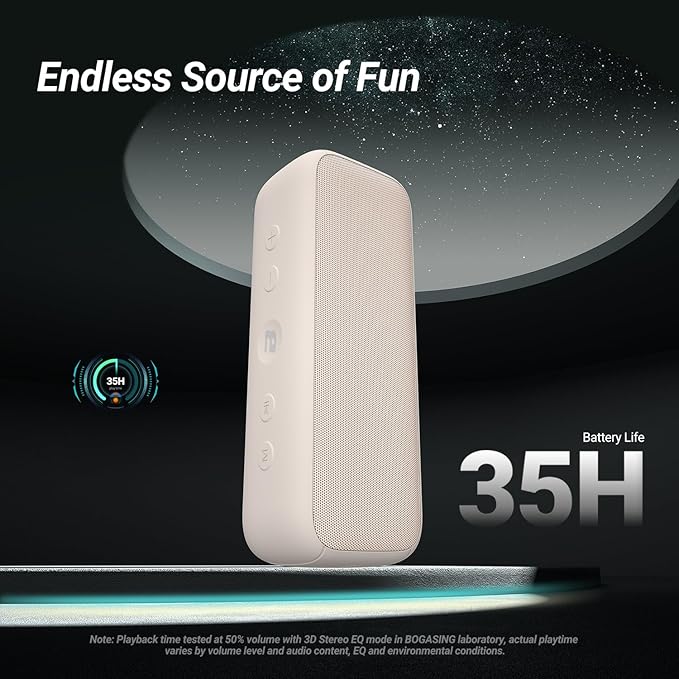 BOGASING G6 Bluetooth Speaker, Portable Wireless Speakers with 30W Punchy Sound, 35H Playtime, IPX6 Waterproof, Bluetooth 5.3, Built-in Mic, EQ, TF-Card, AUX, USB Stick for Outdoors Hiking (Beige)