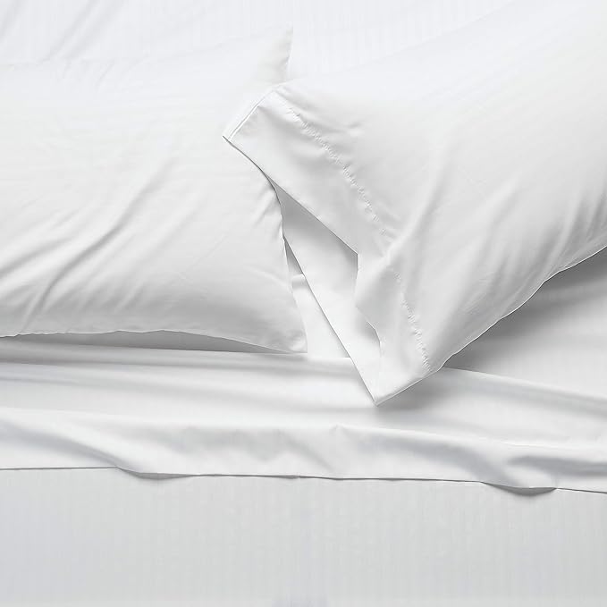 Amazon Basics Soft, Luxury Breathable King Size Wrinkle Free Bed Sheets, Deluxe Microfiber 4-Piece, Bright White Striped