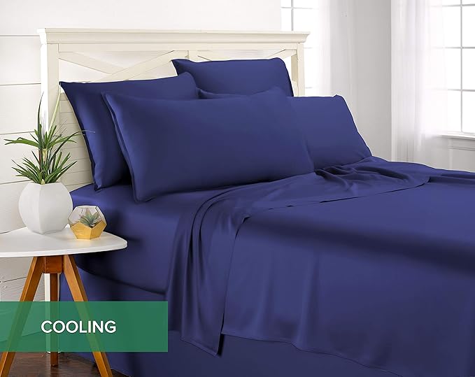 Pure Bamboo Split King Sheets, Genuine 100% Organic Viscose Derived from Bamboo Bed Sheet Set, Soft & Cooling, Double Stitching, 2 Fitted Sheets (Split King, Cobalt Blue)