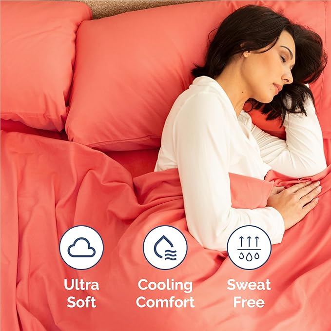 Twin XL 4 Piece Sheet Set - Cooling, Comfy & Breathable - Hotel Luxury Bedding, Includes Fitted Sheet for Women, Men, Kids and Teens - 1 Flat, 1 Fitted Sheet, 2 Pillowcases with Deep Pockets - Coral
