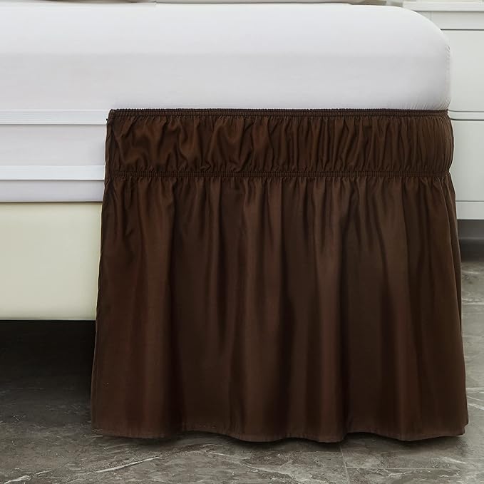 MEILA Wrap Around Bed Skirt Three Fabric Sides Elastic Dust Ruffled 18 Inch Tailored Drop,Easy to Install Fade Resistant-Brown, Twin/Full