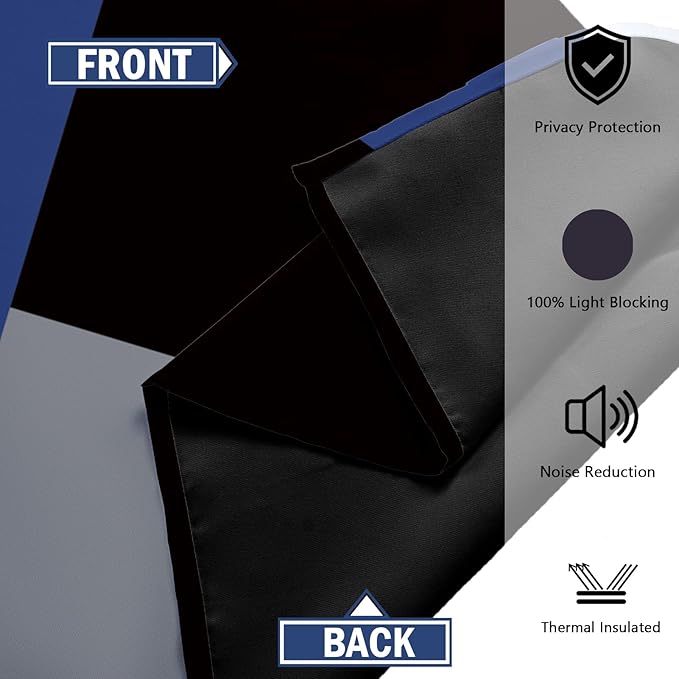 Navy Blue Grey 100% Blackout Curtains for Bedroom 96 inch Long 2 Panels Set Gray Modern Abstract Geometric Black Out Curtains Insulated Room Darkening Window Drapes for Living Room, 52Wx96L
