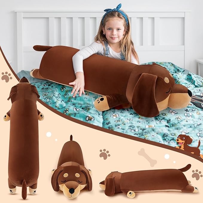 Auspicious beginning 40'' Giant Dachshund Dog Plush Stuffed Animal- Large Weiner Dog Pillow Plushies, Large Sleeping Dachshund Body Pillow, Hugging Stuffed Animal, Birthday Gifts for Kids Girls Boys