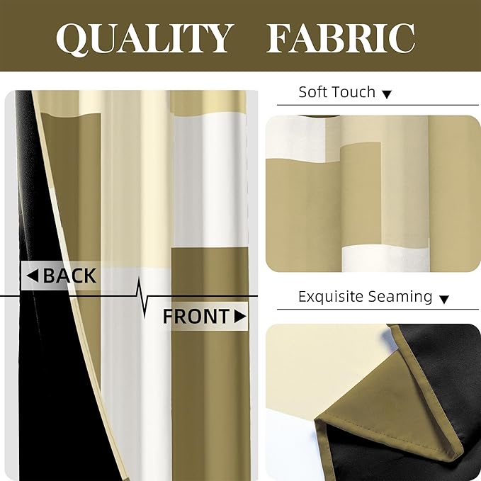 Beige 100% Blackout Curtains for Bedroom 63 inch Long 2 Panels Set White Beige Modern Abstract Geometric Black Out Curtains Insulated Room Darkening Window Drapes for Living Room, 52Wx63L