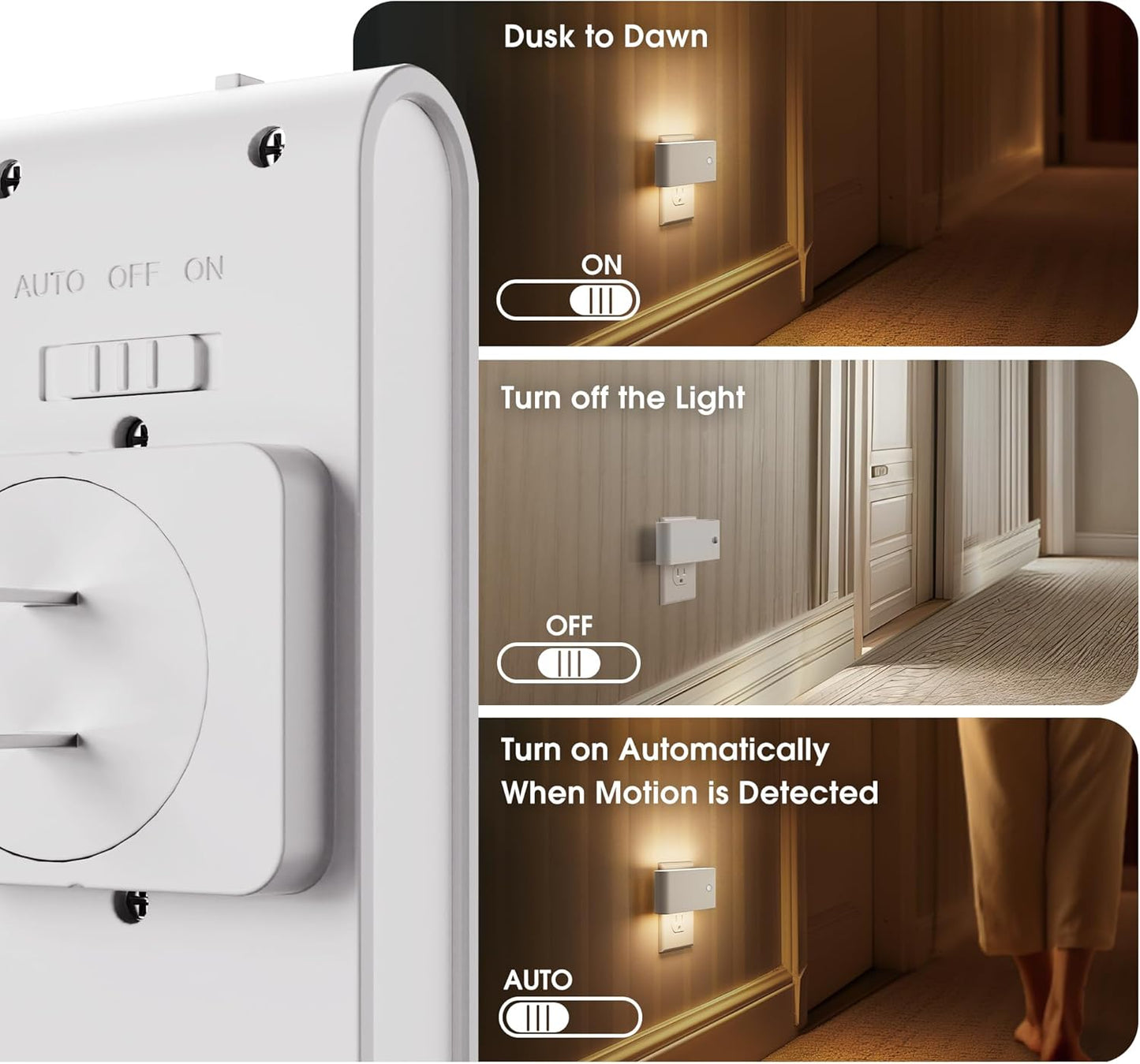 LED Night Light Motion Sensor 2 Pack, Motion Activation Night Lights Plug into Wall, Auto On Off, 0-100LM Dimmable Night Light Plug in, 3000K Warm White LED Nightlight for Kids Bedroom Hallway