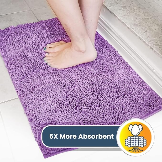 Muddy Mat® | Super Absorbent Door Mat Indoor, Microfiber Quick Dry Chenille Entryway Rug, Non-Slip Front Door Mat, Indoor Mats for Entryway, Machine Washable Pet Rug, Purple 48"x60"