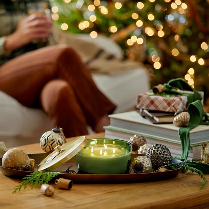 Thymes Frasier Fir Scented Candles for Home Decor – Green Heritage Holiday Candle – Notes of Siberian Fir Needles, Cedarwood & Sandalwood – Luxury Home Fragrance Gifts for Women & Men (4-Wick, 21 oz)