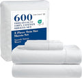 LANE LINEN 600 Thread Count 100% Mercerized Cotton White Twin Sheet Set - Soft & Cmofy Hotel Like Thick Cotton Bedding Sheets & Pillowcases, Sateen Weave Silky Finish Luxury White Bed Sheets Set