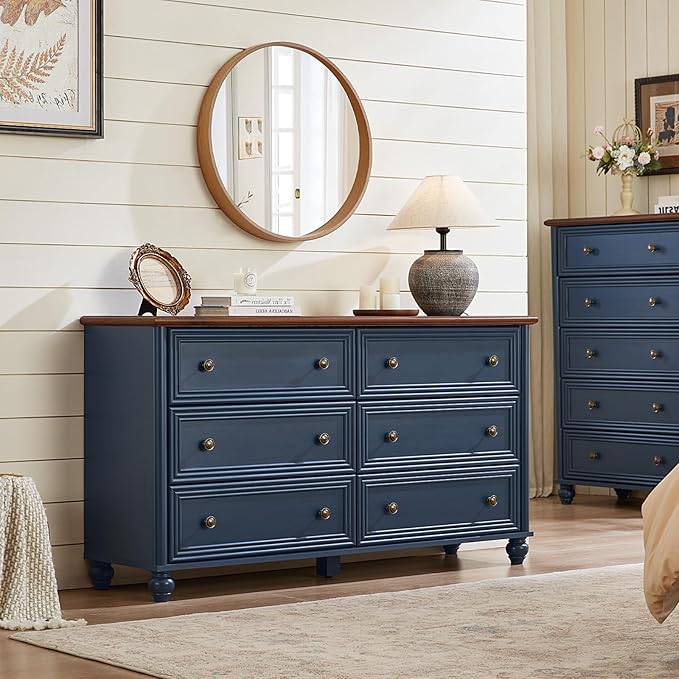 Farmhouse Dressers & Night Stand Set of 4, Wood 54" Wide Dresser & 45" Tall Chest of Drawers, 18" with Charging Station Nightstand Set of 2, Bedroom Furniture Dresser Set for Home Living Room Hallway