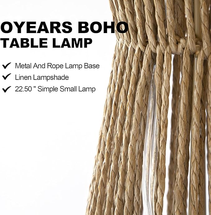 OYEARS 22.5" Table Lamps for Living Room,Boho Lamps Set of 2 for Bedrooms, Bedside Lamp for Nightstands, Rattan Lamp, Farmhouse Table Lamp for Room Decor, End Table, Retro, Brown（Not Include Bulbs）