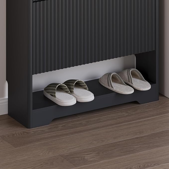 Shoe Cabinet with 2 Flip Drawers, Fluted Shoe Storage Cabinet with Adjustable Shelves, Freestanding Rack and Organizer for Entryway, Closet, Hallway