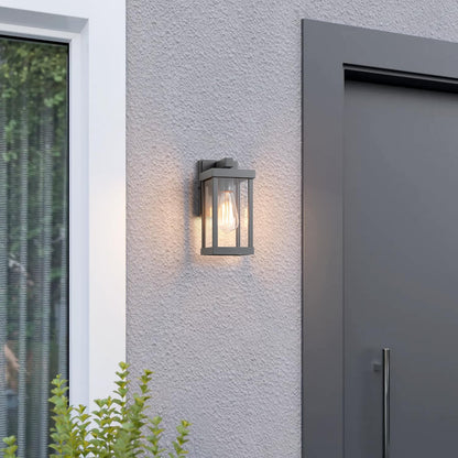 mirrea 11" Classic Outdoor Wall Sconce 1 Light in Matte Gray Rectangular Metal Frame and Clear Glass Shade Waterproof Porch Light Patio Light Pack of 2