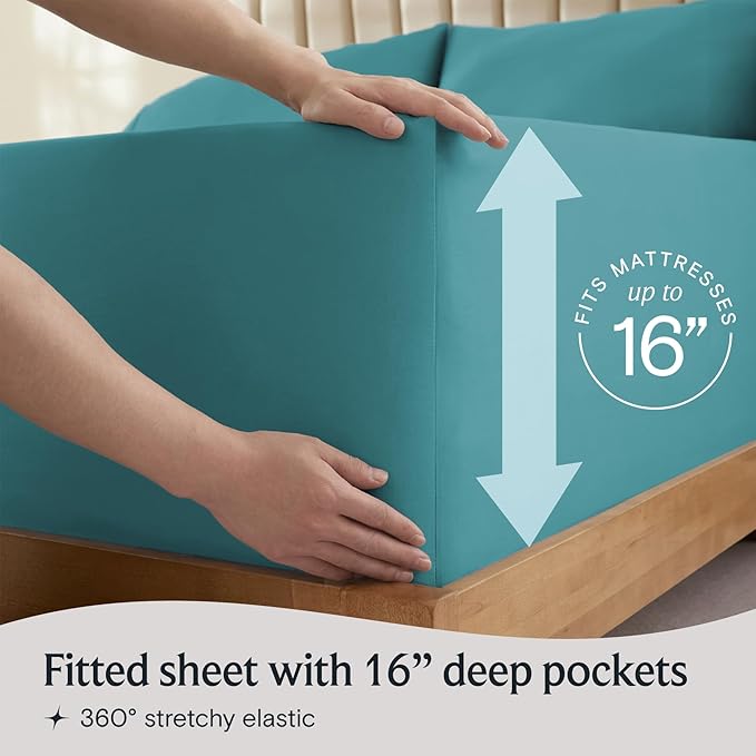 LuxClub 4 PC Full Sheet Set, Deep Pockets Wrinkle Free Cooling Bed Sheets Hotel Bedding for Women, Men, Kids & Teens, Includes 1 Fitted Sheet, 1 Flat Sheet and 2 Pillowcases-Soft Teal