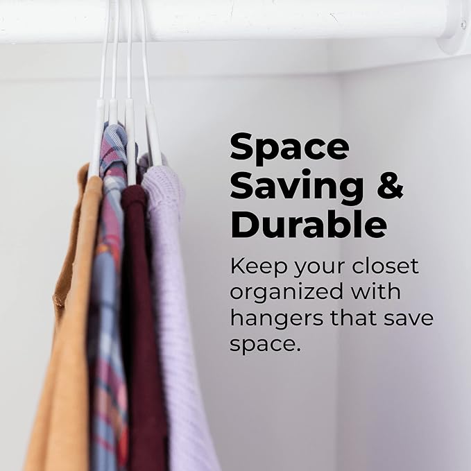 Fontaines Luxury White Velvet Felt Non Slip Clothes Hangers 50 Pack - Ultra Slim & Space Saving - Heavy Duty Swivel Hook for Clothing, Suit, Top, Tie, Shirt, Skirt & Pant Organization
