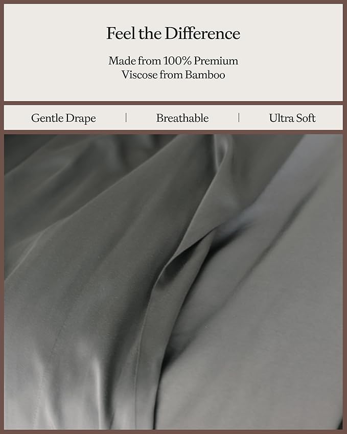 Cozy Earth Luxury Bed Sheet Set - 100% Viscose from Bamboo Fabric, Ultra-Soft & Breathable, Fits Regular & Deep Pocket Mattresses up to 20" - 4 Pieces King Sheet Set Dove Grey