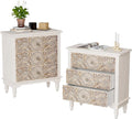 COSIEST Bedside Table Set of 2, Wood Nightstand 3 Drawers, Farmhouse End Table with Storage, Dresser with Drawers for Bedroom, Living Room