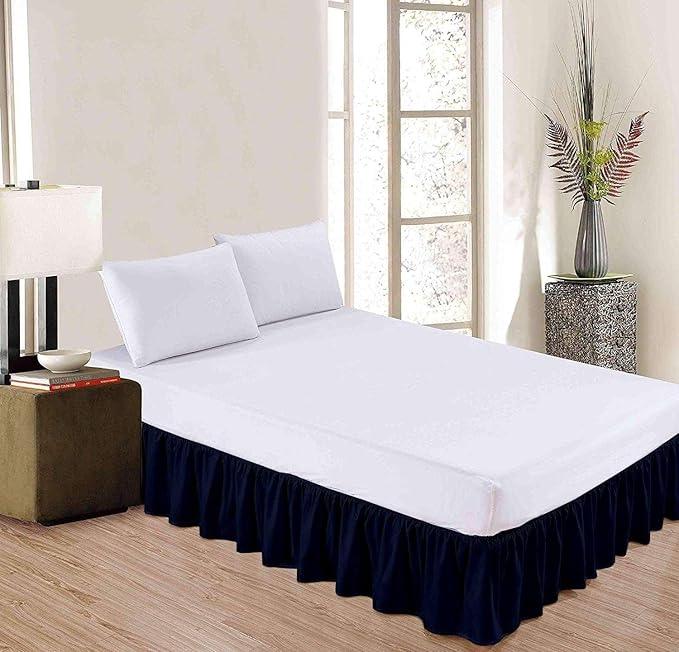 Sleepwell Ruffled Bed Skirt with Split Corners - 10 Inch Drop Poly Cotton/Microfiber Bedskirt with Platform Three Sided Coverage - Queen XL, Navy Blue