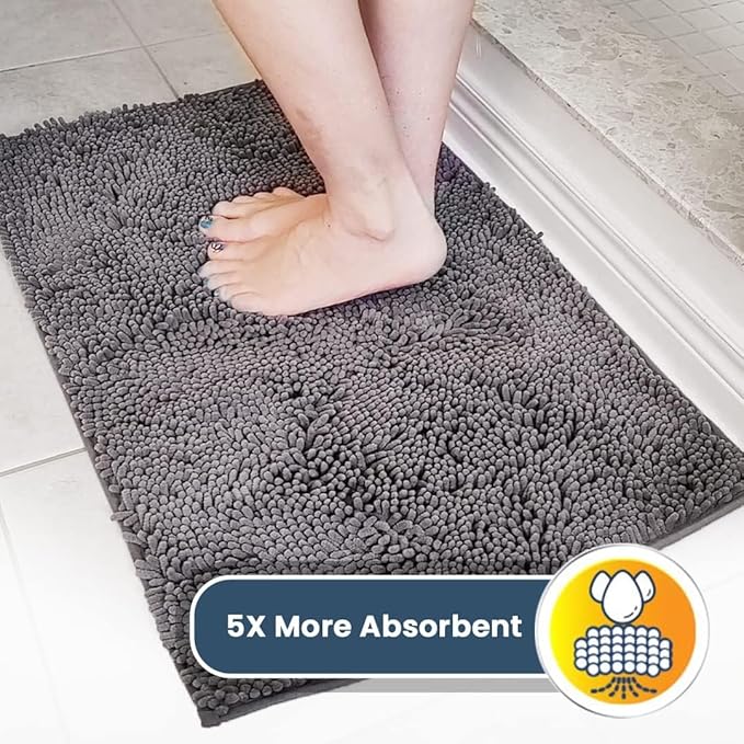 Muddy Mat® Shown on TV – Super Absorbent Door Mat Indoor, Microfiber Quick Dry Chenille Entryway Rug, Non-Slip Front Door Mat, Indoor Mats for Entryway, Machine Washable Pet Rug, Grey 36"x60"