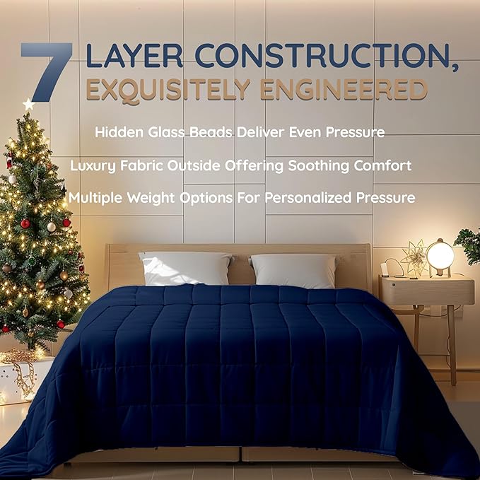 HomeSmart Weighted Blanket King Size 40 lbs, Heavy Weighted Blanket, Also Fits California King Beds, Soft Breathable Fabric, Navy