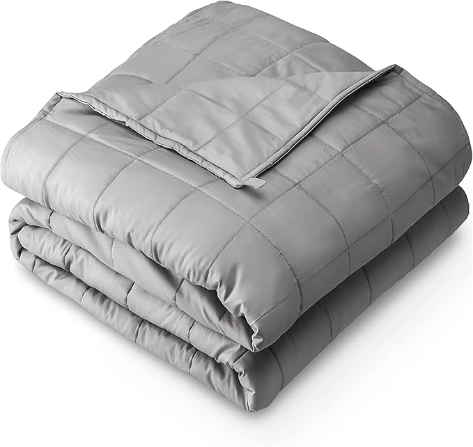 Bare Home Weighted Blanket All-Natural 100% Cotton with Nontoxic Glass Beads 60"x80" 20lbs, Light Grey