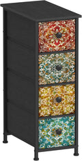 GiftGo Skinny Slim Dresser with Fabric Drawers Thin Boho Mandala Flower Chest of Drawers Narrow Storage Tower for Small Spaces Gaps Bedroom Beautiful Nightstand Living Room Table