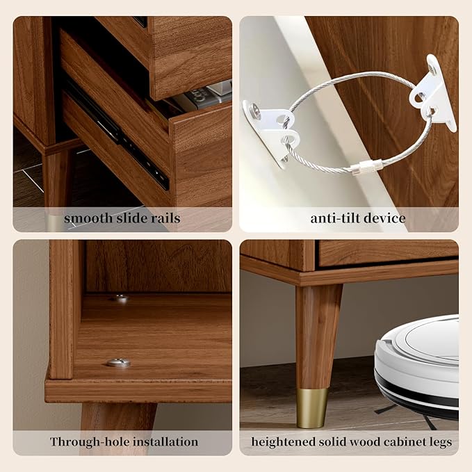 6 Drawer Dresser,47" Wide Mid Century Chest of Drawers,Wooden Bedroom Drawer Dresser with 6 Storage Drawers for Bedroom,Living Room,with Anti-Tipping Device,Walnut.HT