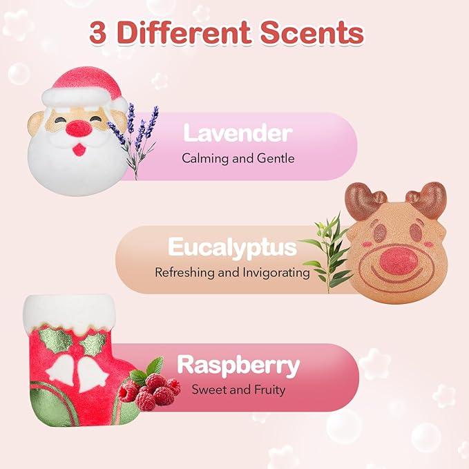 SHUCHING 9 XXL Christmas Bath Bombs with Surprise Inside, Natural and Organic Bubble Bath Fizzy Balls Gifts Set for Kids Boys Girls, Santa Claus and Reindeer Shaped