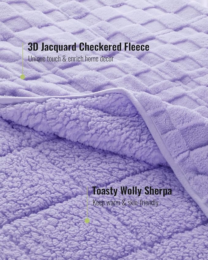 Uttermara Sherpa Fleece Weighted Blanket Queen Size 15lbs, 3D Jacquard Warm Sherpa Heavy Blanket for Adults, Soft Fuzzy Weighted Blankets for Couch Bed Sofa 60x80 Inches Lavender Fog