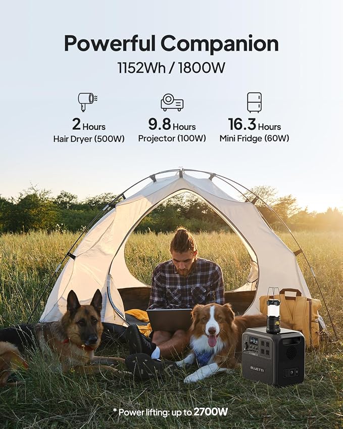 BLUETTI Portable Power Station AC180, 1152Wh LiFePO4 Battery Backup w/ 2 1800W (2700W peak) AC Outlets, 0-80% in 45Min, Solar Generator for Camping, Off-grid, Power Outage