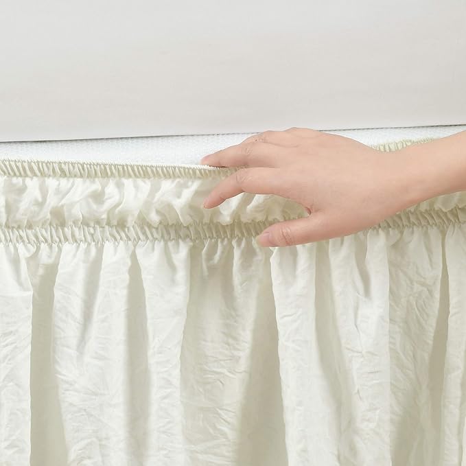 Lush Decor Ruched Ruffle Elastic Easy Wrap Around Bedskirt, Queen/King/Cal King, Polyester, Ivory